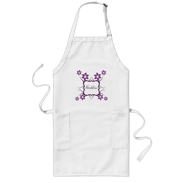 Goddess Floral Apron, Dark Purple Long Apron (Front)