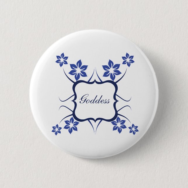 Goddess Floral Button, Vibrant Blue Pinback Button (Front)