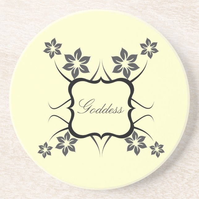 Goddess Floral Coaster, Dark Gray Sandstone Coaster (Front)