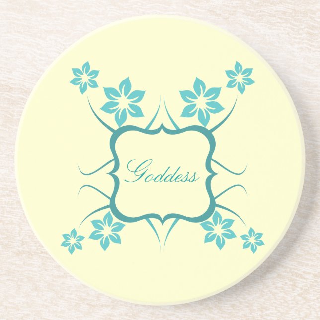 Goddess Floral Coaster, Teal Sandstone Coaster (Front)