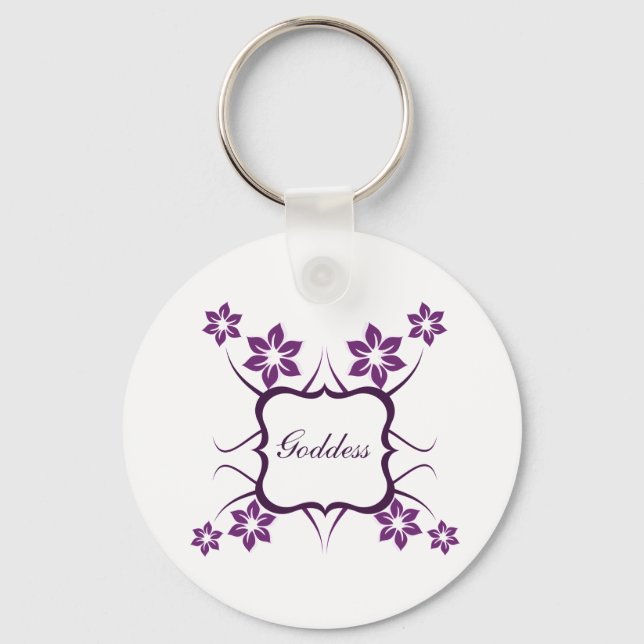 Goddess Floral Keychain, Dark Purple Keychain (Front)