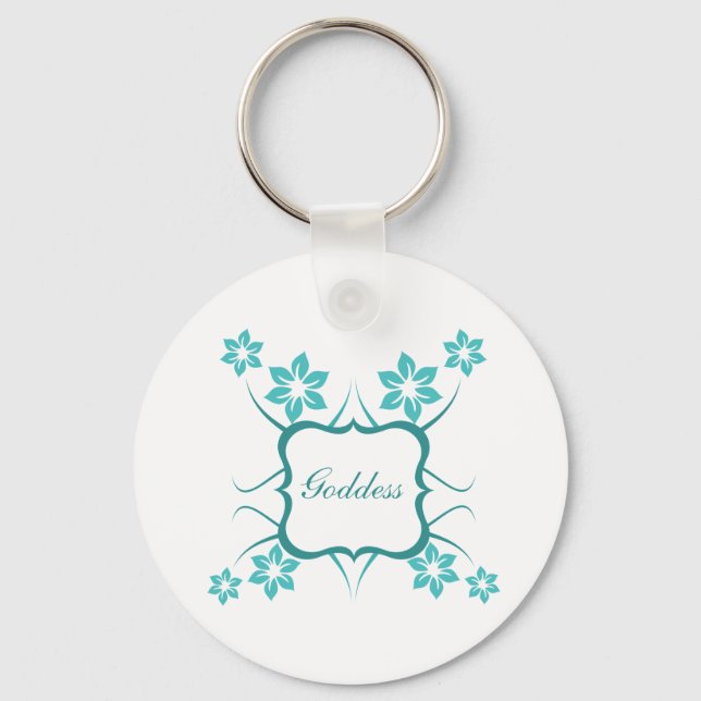 Goddess Floral Keychain, Turquoise Keychain (Front)