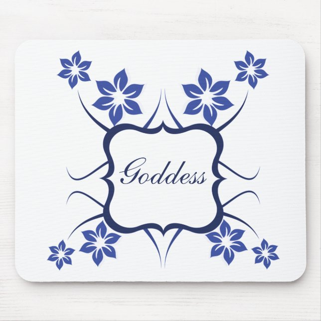 Goddess Floral Mousepad, Vibrant Blue Mouse Pad (Front)