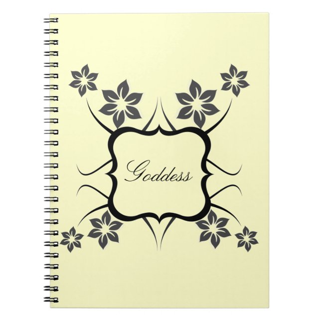 Goddess Floral Notebook, Dark Gray Notebook (Front)