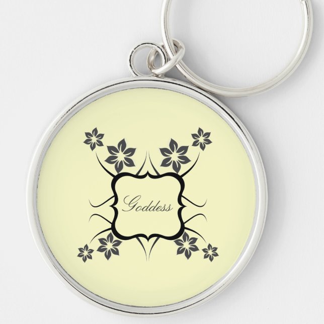 Goddess Floral Premium Keychain, Dark Gray Keychain (Front)