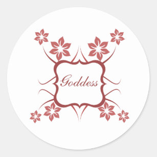 Goddess Floral Stickers, Brick Red Classic Round Sticker