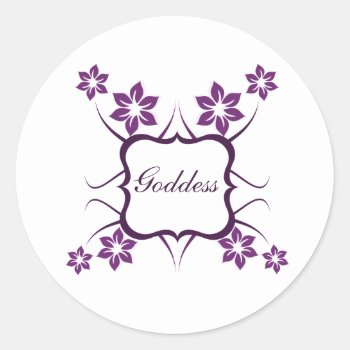 Goddess Floral Stickers  Dark Purple Classic Round Sticker by Superstarbing at Zazzle