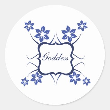 Goddess Floral Stickers  Vibrant Blue Classic Round Sticker by Superstarbing at Zazzle