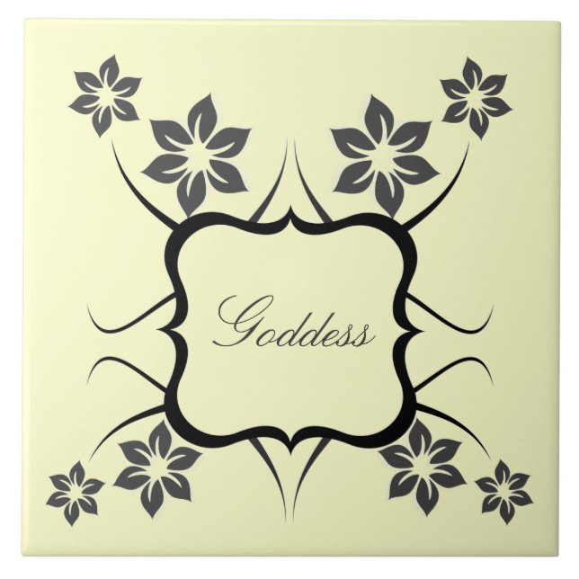 Goddess Floral Tile, Dark Gray Ceramic Tile (Front)