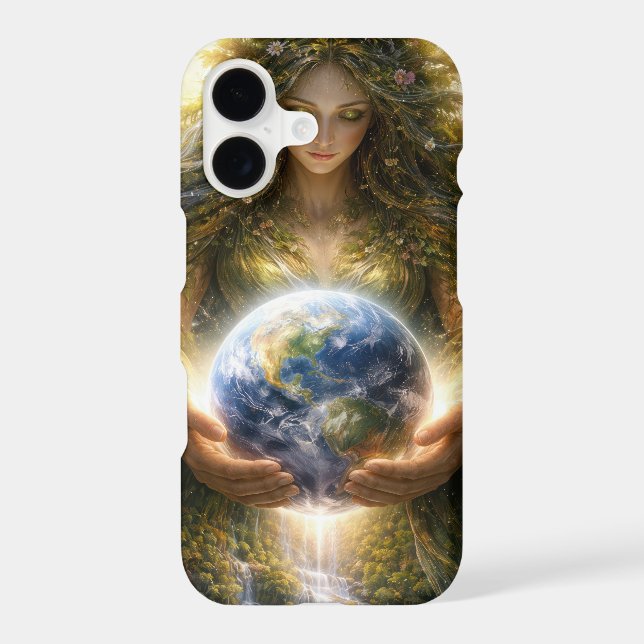 Goddess Gaia Gently Holding Planet Earth iPhone Case (Back)