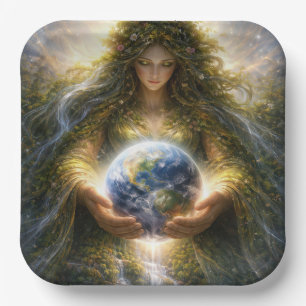 Goddess Gaia Gently Holding Planet Earth Paper Plates