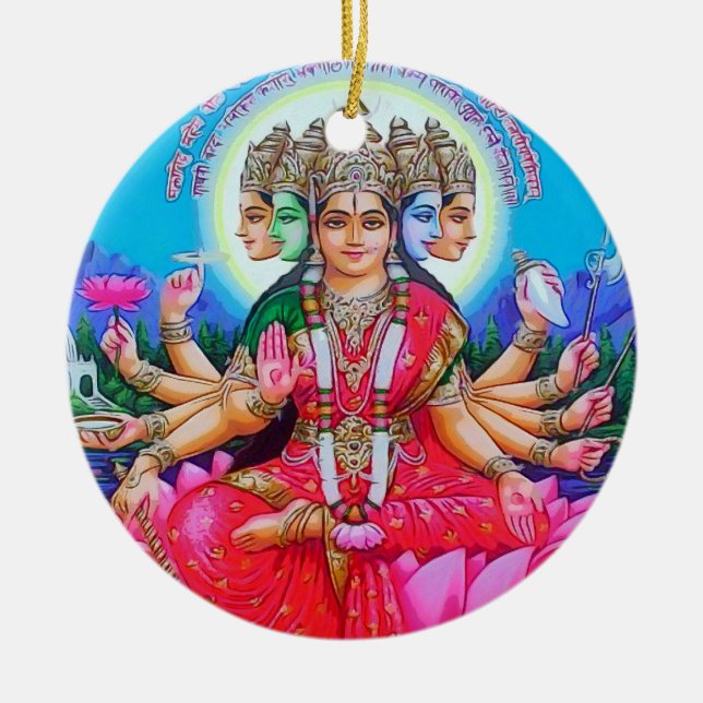 Goddess Gayatri Devi Deity Ceramic Ornament (Front)