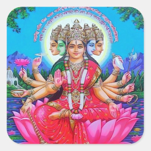 Goddess Gayatri Devi Deity Square Sticker