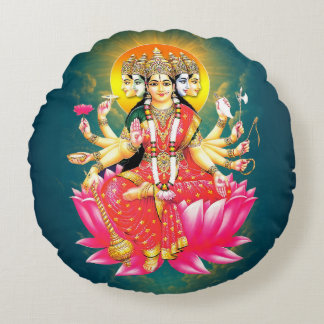 Goddess Gayatri Devi Hindu Deity Round Pillow