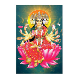 Goddess Gayatri Devi on Lotus Hindu Deity Acrylic Print