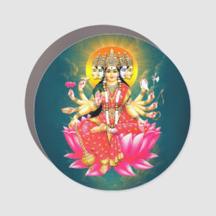 Goddess Gayatri Devi on Lotus Hindu Deity Car Magnet