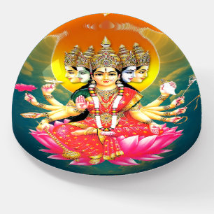 Goddess Gayatri Devi on Lotus Hindu Deity Paperweight