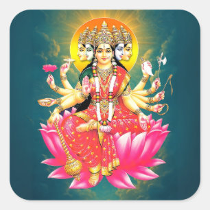 Goddess Gayatri Devi on Lotus Hindu Deity Square Sticker