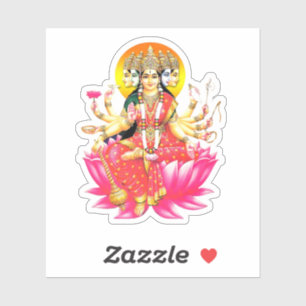 Goddess Gayatri Devi on Lotus Hindu Deity Sticker