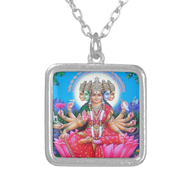 Goddess Gayatri Devi Silver Plated Necklace (Front)
