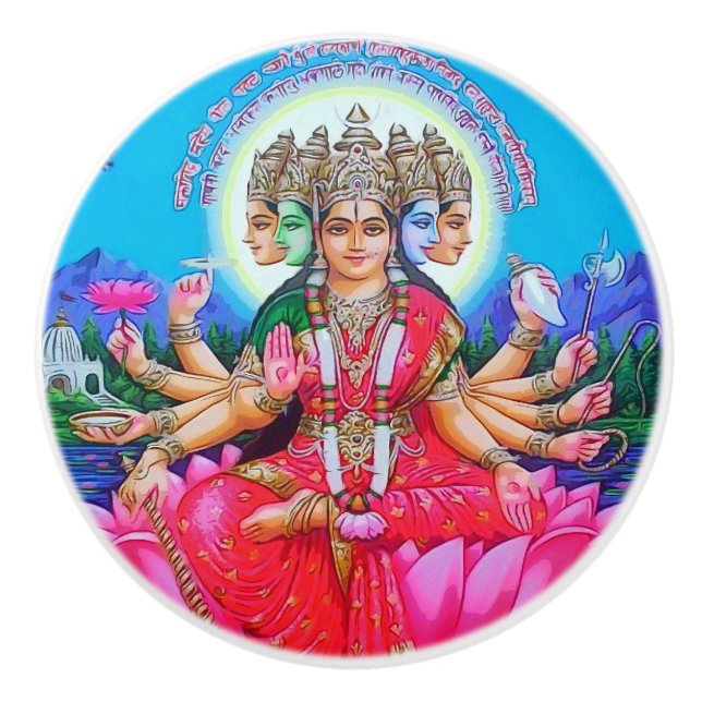 Goddess Gayatri Devi Veda Mata Deity Ceramic Knob (Front)