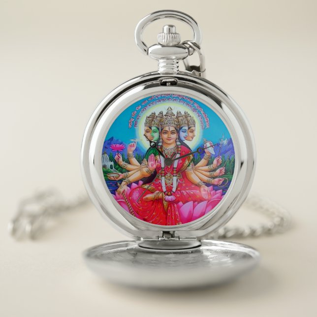Goddess Gayatri Devi Veda Mata Deity Pocket Watch (Inside)