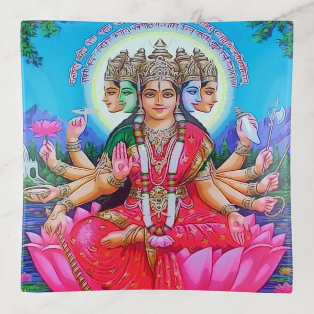 Goddess Gayatri Devi Veda Mata Deity Trinket Tray (Front)