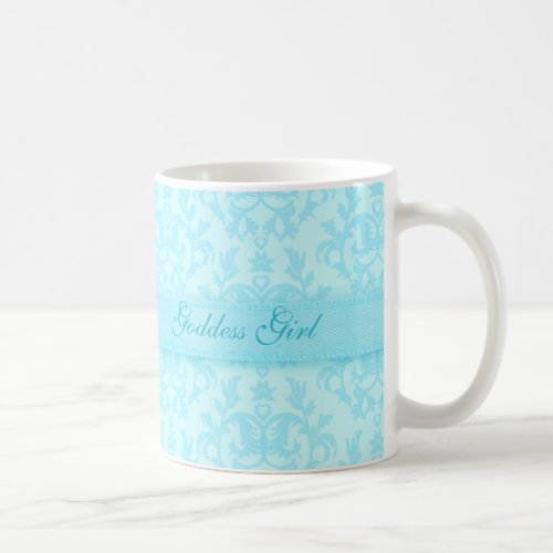 Goddess girl damask pale blue mug