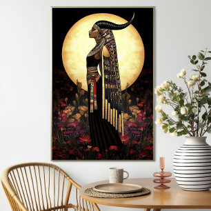 Goddess Hathor: Egyptian Floral Full Moon Art Poster