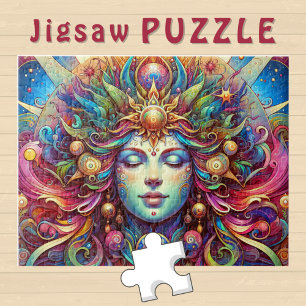 Goddess Head colorful Hair closed Eyes May - Jigsaw Puzzle