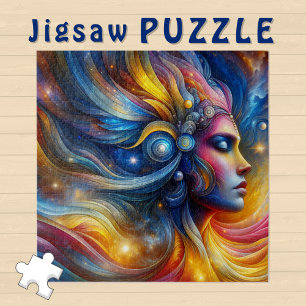 Goddess Head cosmic Hair closed Eyes June - Jigsaw Puzzle