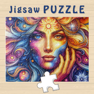 Goddess Head flowing Hair two color Eyes October - Jigsaw Puzzle