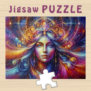 Goddess Head golden Locks Hair blue Eyes Aurora -  Jigsaw Puzzle