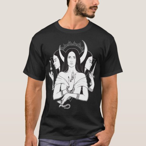 Goddess Hecate Triple Moon Goddess Pagan Wicca Tri T_Shirt