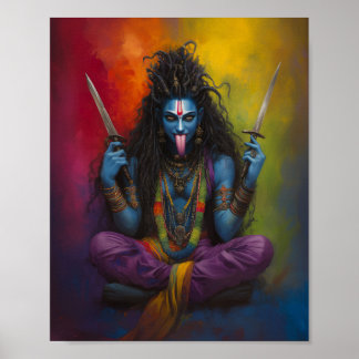 Goddess Kali Abstract Rainbow Portrait Painting Poster