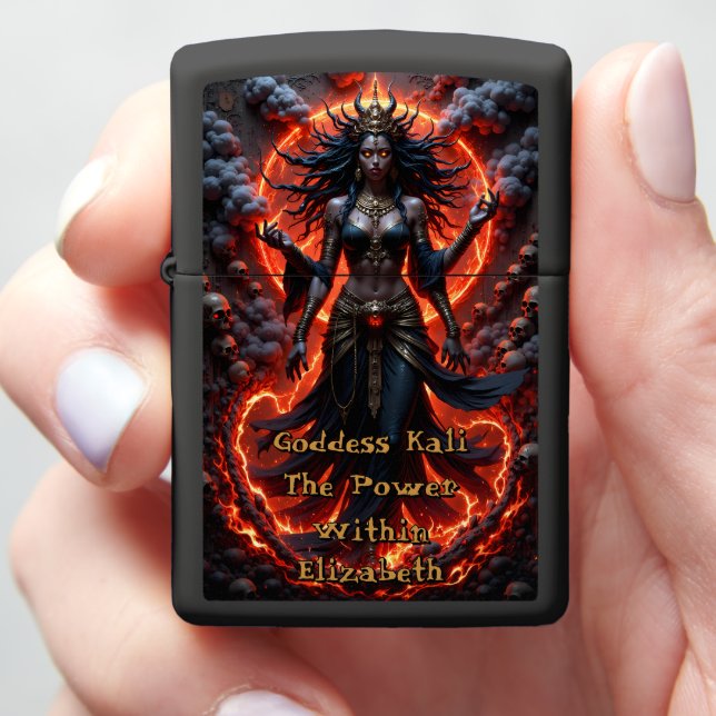 Goddess Kali Skulls and Fire Zippo Lighter (In Hand)