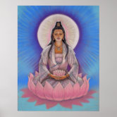 Pastel Kwan Yin Goddess and Lotus Flower Art Canvas - Reflections