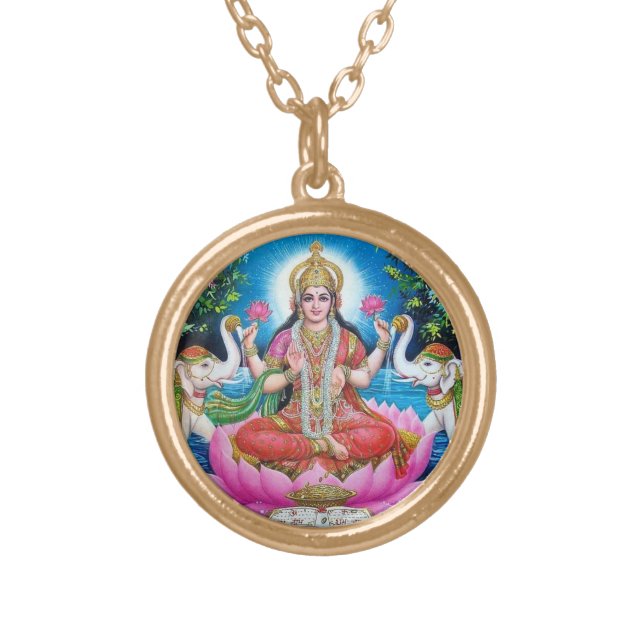 Goddess Lakshmi necklace with gold finish (Front)