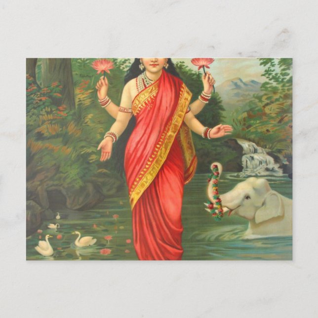 Goddess Lakshmi - Raja Ravi Varma Postcard (Front)