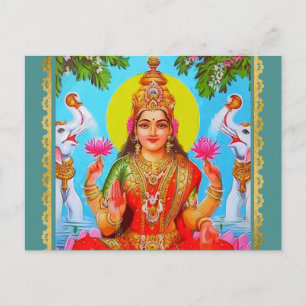 Goddess Lakshmi White Elephants Diwali Painting Postcard