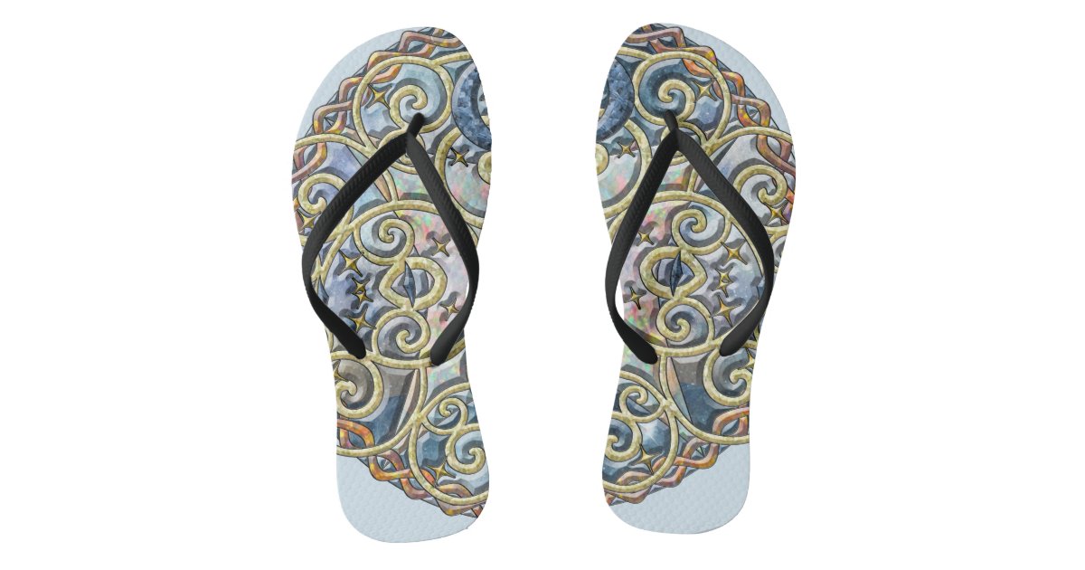 flip flops with gold medallion
