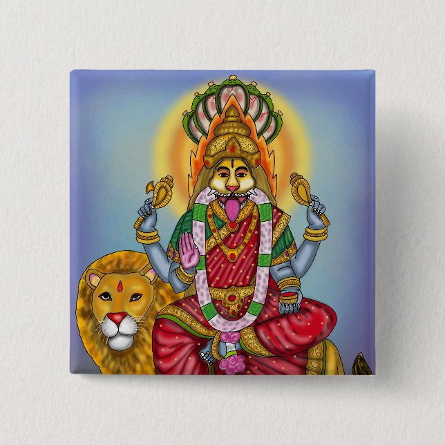 Goddess Narasimhi Divine Protection Art  Button (Front)