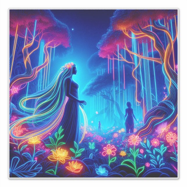 Goddess Neon Forest Of Light Fantasy fairytale art Sticker (Front)