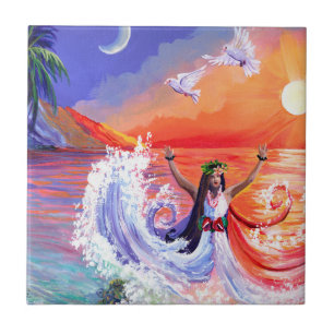 Goddess of Intuition Hawaiian Beach Ceramic Tile