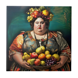 "Goddess of Overindulgence" Colourful Portrait Ceramic Tile