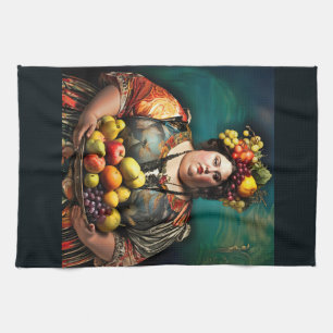 "Goddess of Overindulgence" Colourful Portrait Kitchen Towel