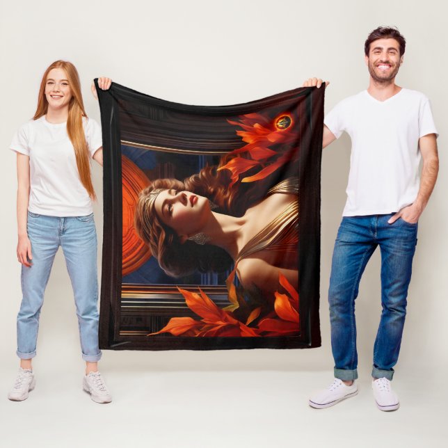Goddess Of The Sun Art Deco Romantic Glamour Fleece Blanket (In Situ)