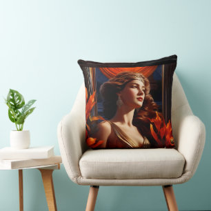 Goddess Of The Sun Art Deco Romantic Glamour Throw Pillow