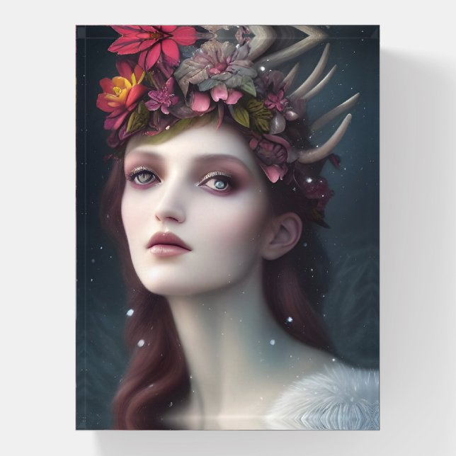 Goddess of Winter Fantasy Floral Portrait  Paperweight (Vertical)