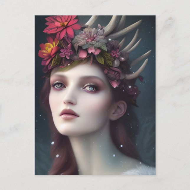 Goddess of Winter Fantasy Floral Portrait   Postcard (Front)
